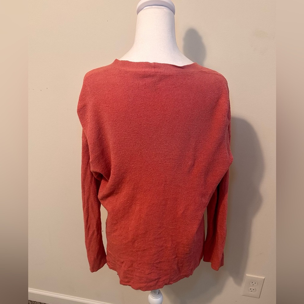 Eileen Fisher Soft Ribbed Coral Cardigan With Big Pockets Size Large - Picture 4 of 7